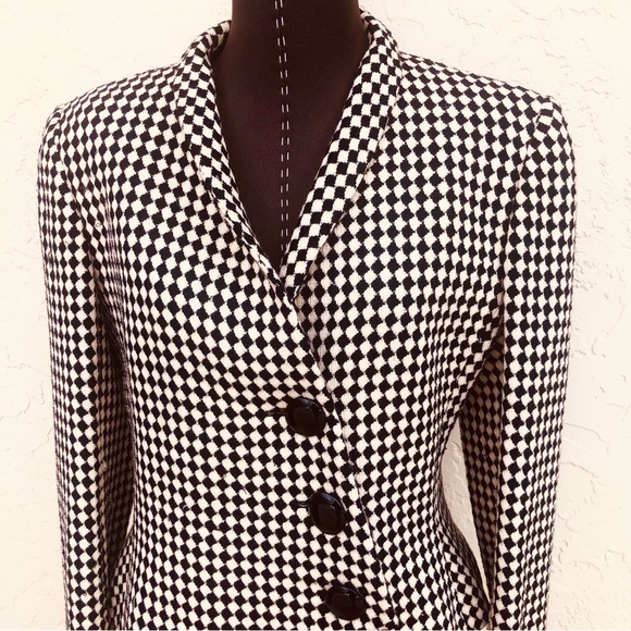 Akris blazer houndstooth check cream & black jacket women’s size 8 hourglass - Picture 2 of 15